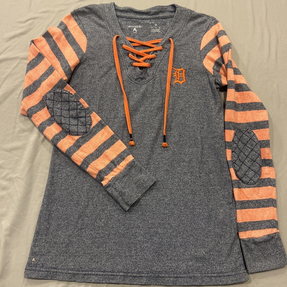 Antigua Detroit Tigers Blue Long Sleeve Pullover Lace Up Neck‎ Women's Medium